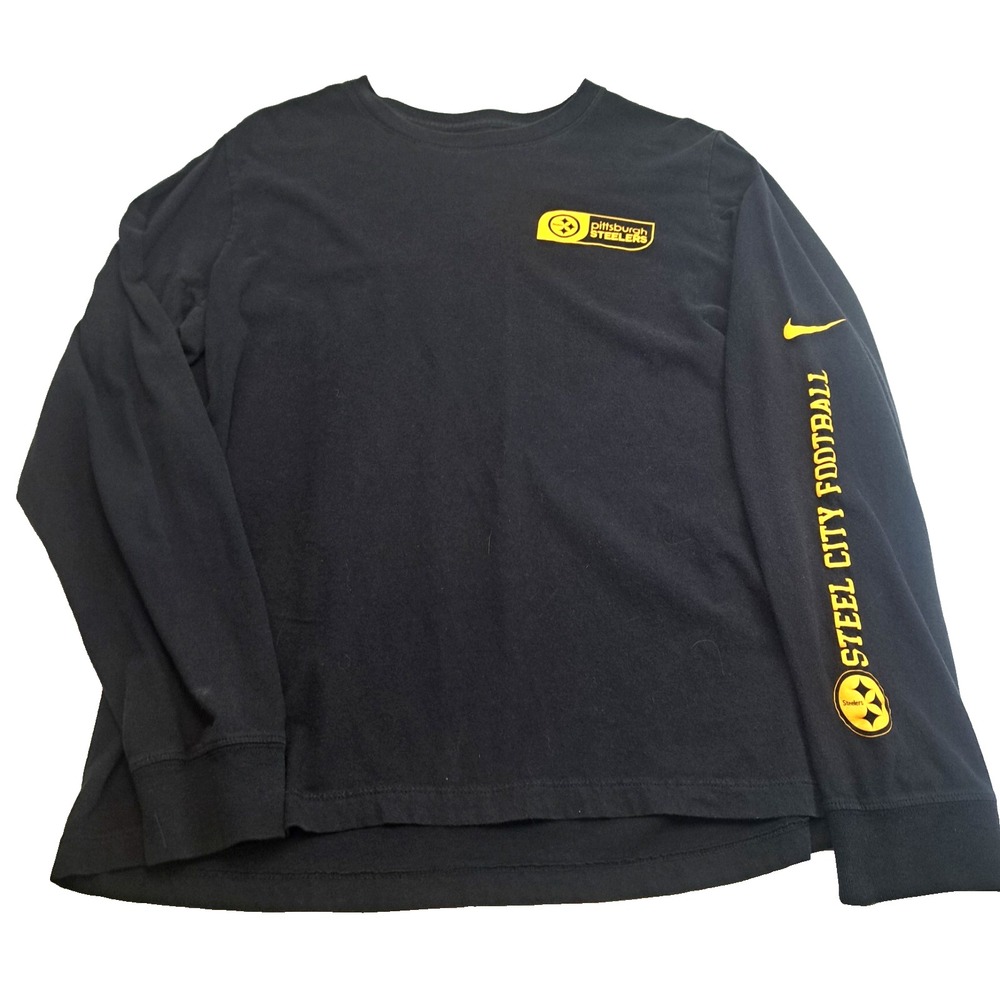 The NIKE Tee Pittsburgh Steelers Long Sleeve T-Shirt Mens L Black Sleeve Logo